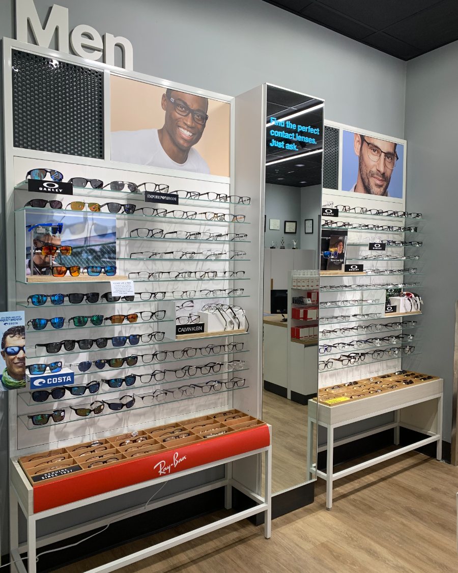 Men’s frame wall with Oakley, Costa, Emporio Armani and Calvin Klein